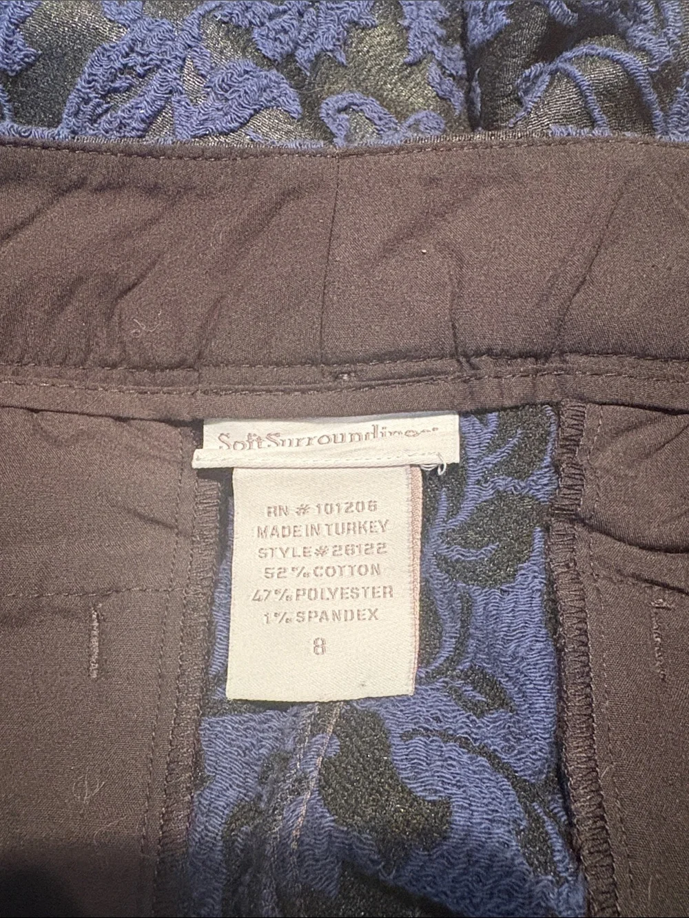SOFT SURROUNDINGS Baroque/Textured Jacquard Ankle Pants in Navy/Black Size 8 - Picture 7 of 9